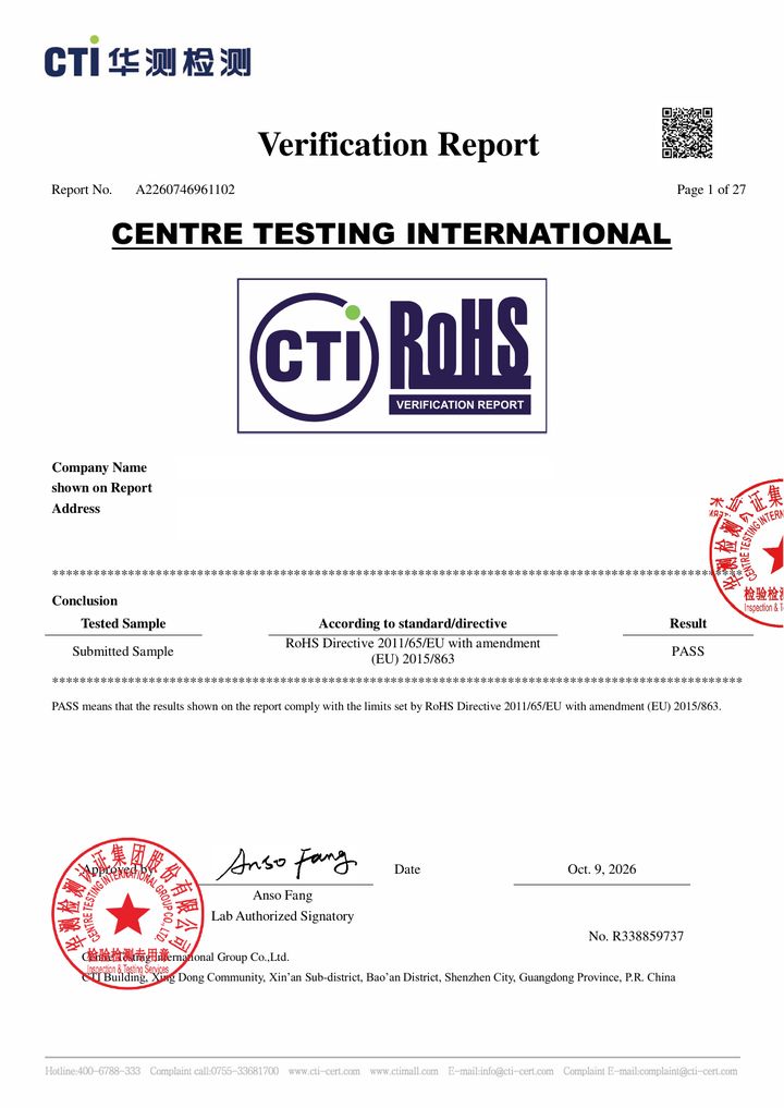 HBP-537 RoHS test report