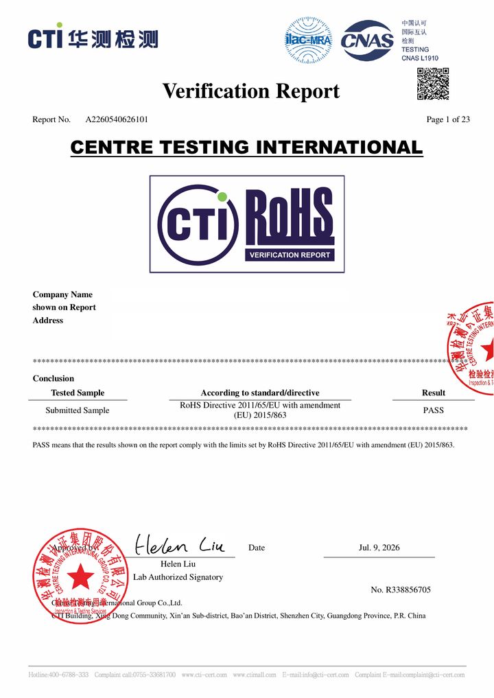HBS-2846 RoHS test report