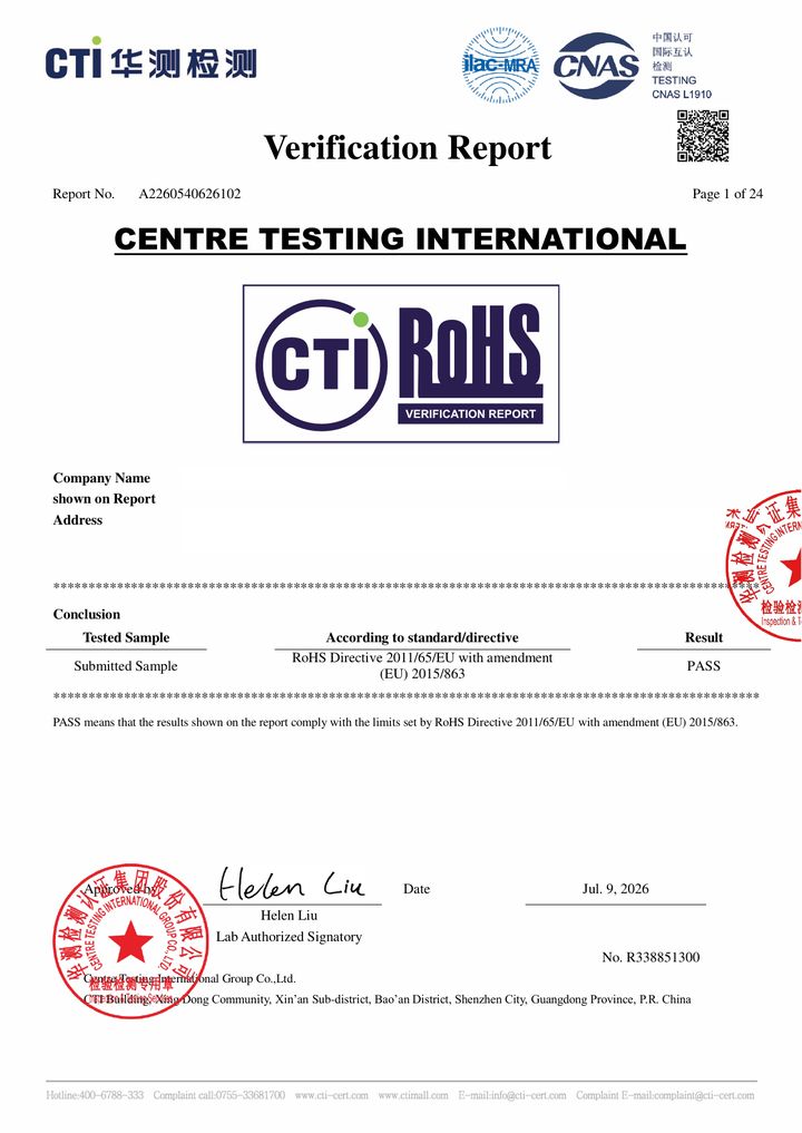 HBS-2872 RoHS test report