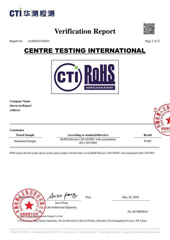 HBV-641 RoHS test report