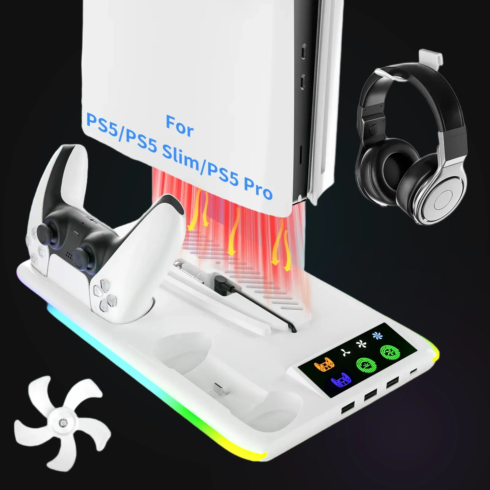 Cooling fan with bottom air intake for PS5, PS5 Slim and PS5 Pro