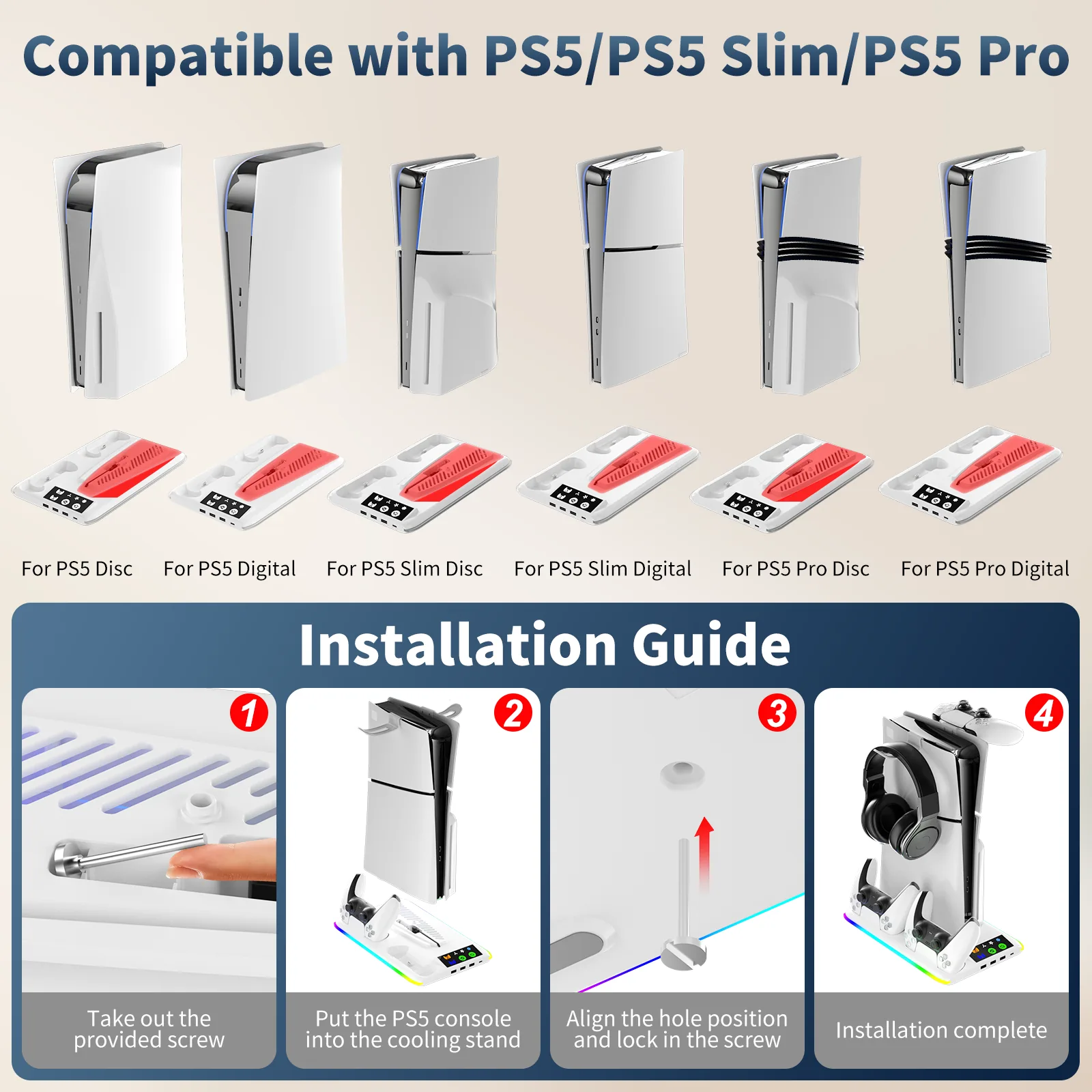 Compatibility with six PS5 models and four-step installation guide