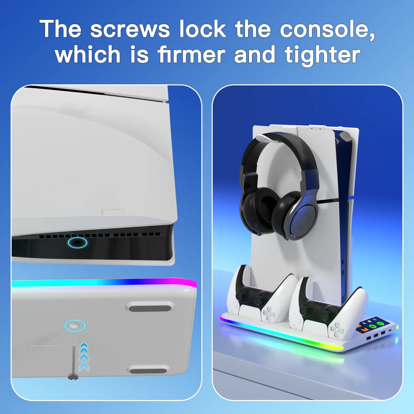 Screw fixing locks the console firmly to the stand