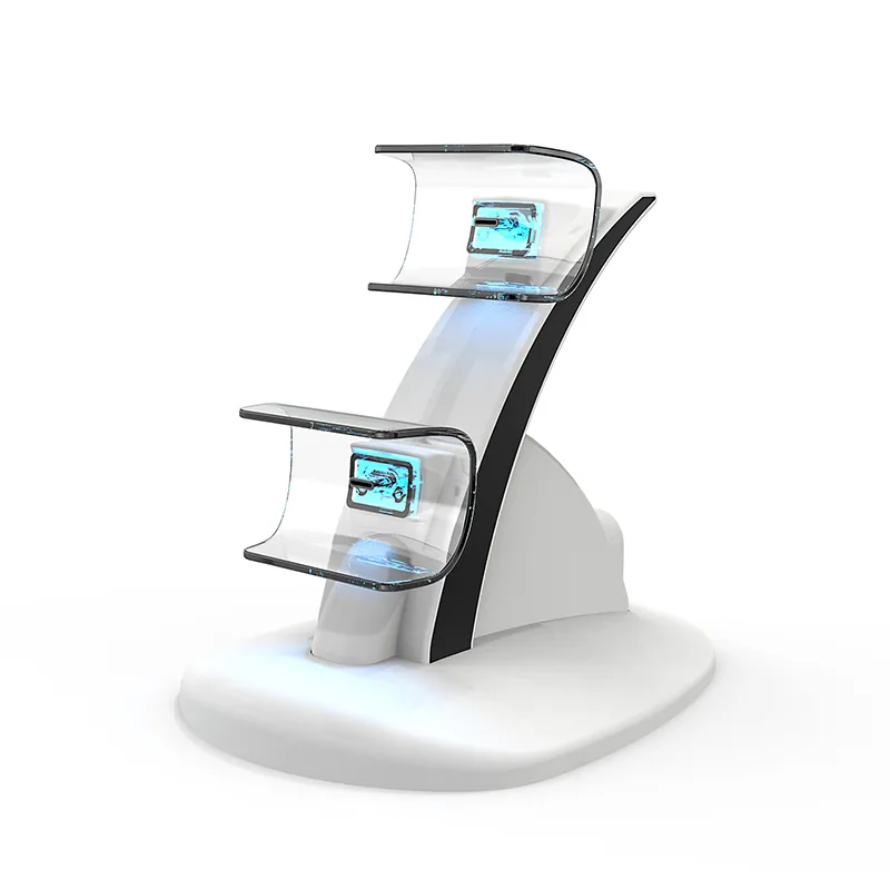 White dual charging dock with blue LED charging indicators