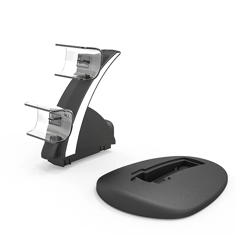 Black aircraft-style dual charging dock with base