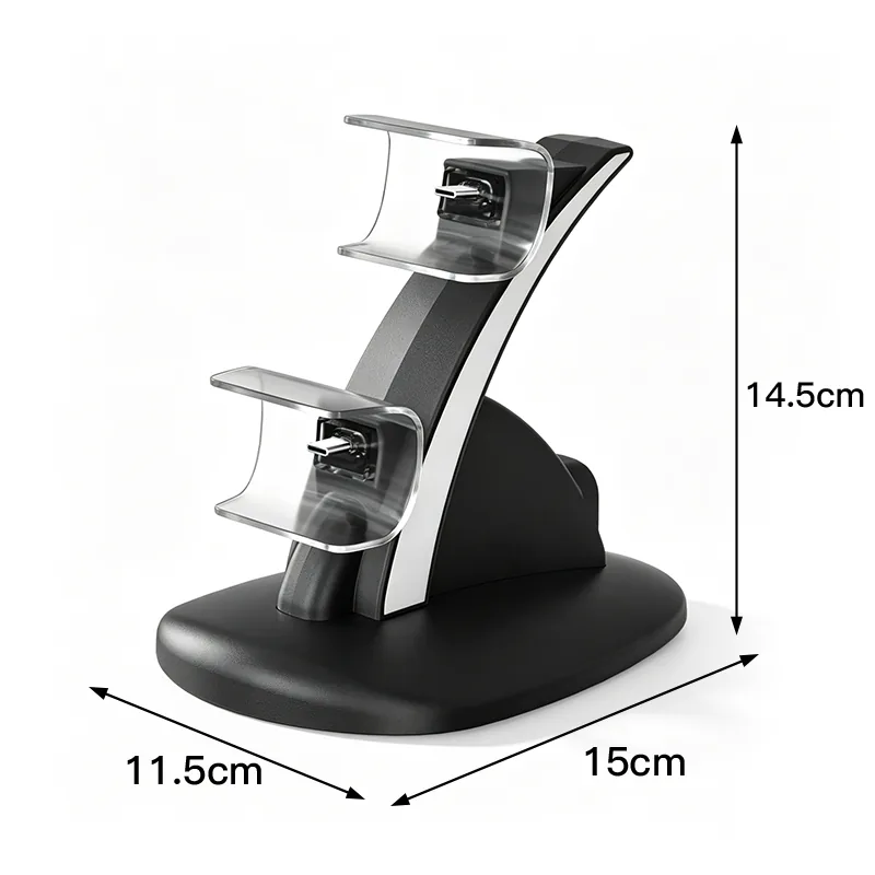 Black dual charging dock dimensions, 14.5cm height