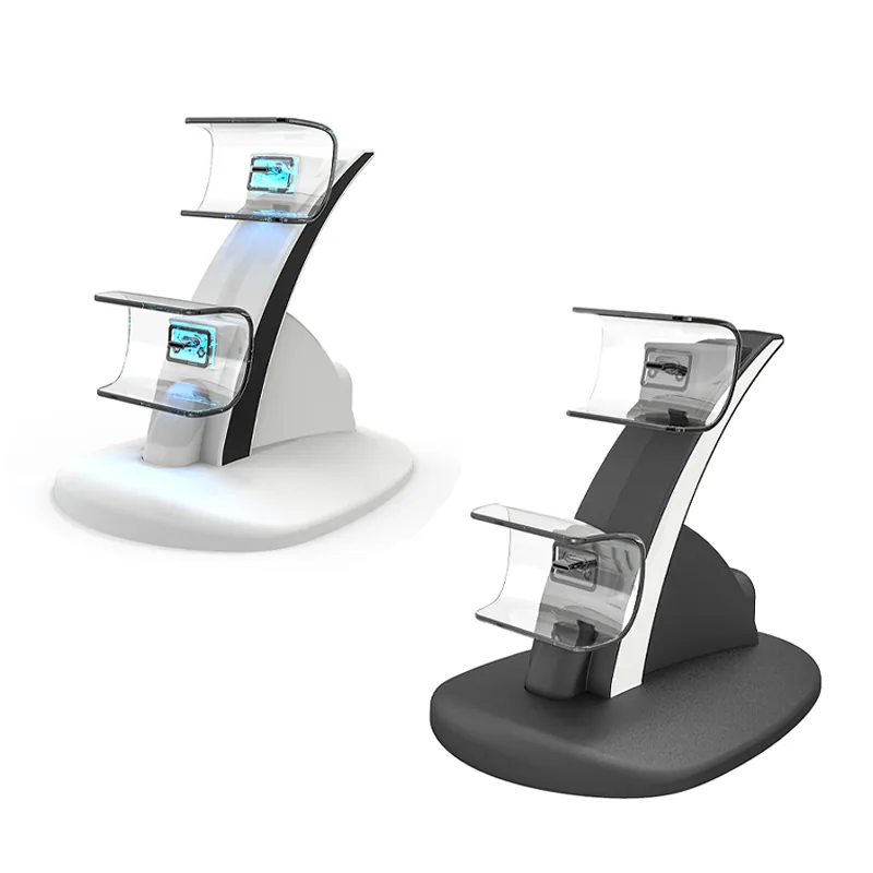 White and black aircraft-style dual charging docks