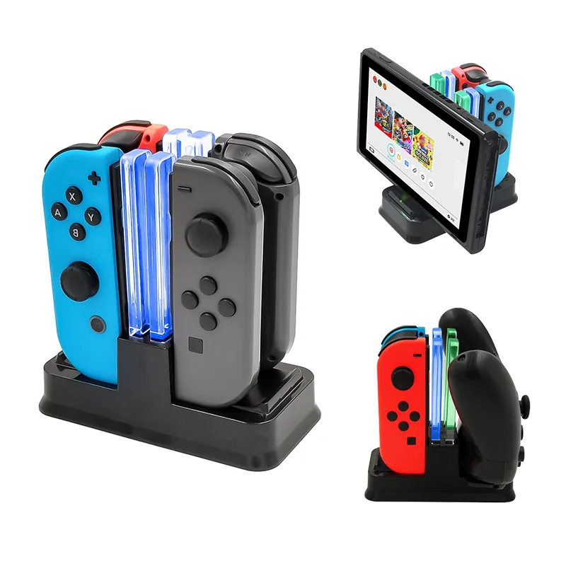 Joy-con and Pro controllers charging on dock