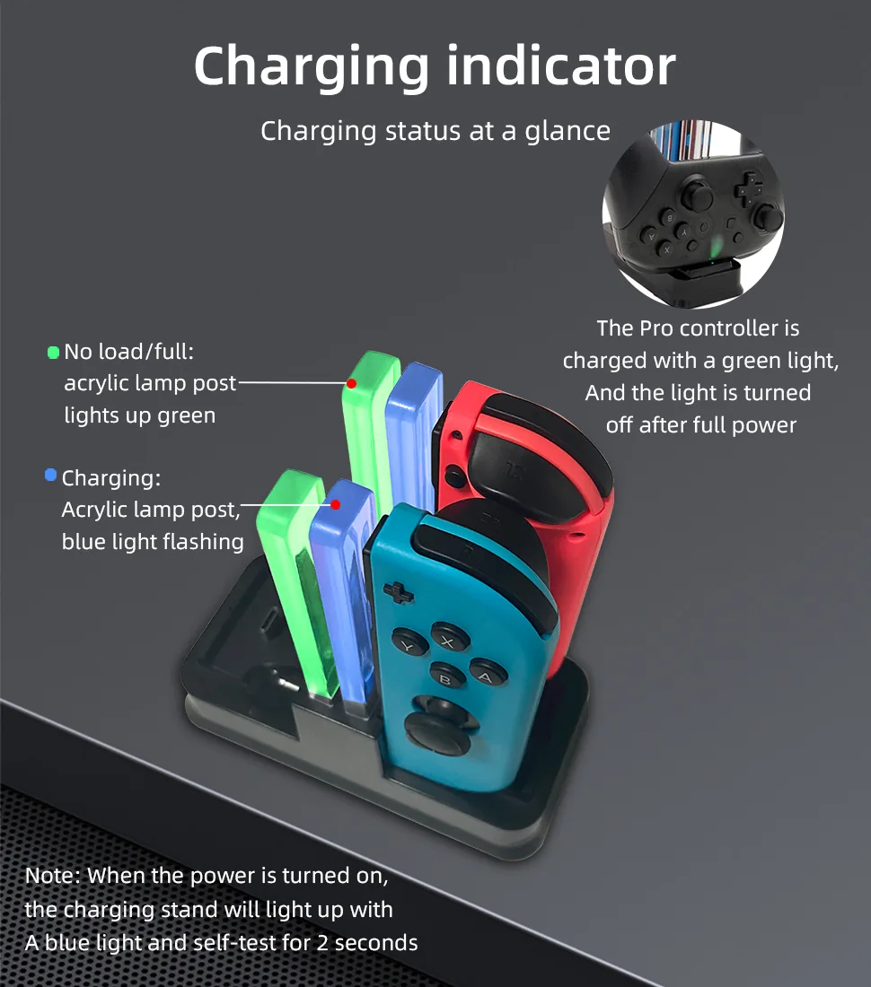 Charging indicator lights for Joy-con and Pro controller