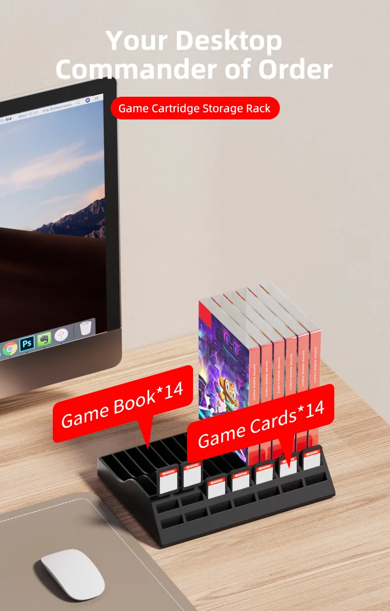 Game cartridge storage rack for 14 games