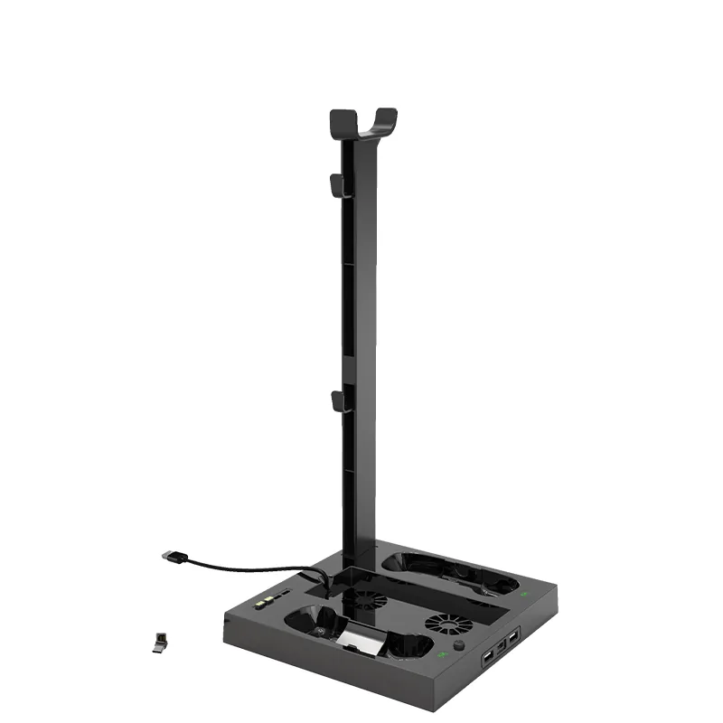 Cooling stand base with headset stand, side view